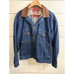 Vintage Marlboro Denim Jacket Men Large Blue Country Store Leather Collar 90s